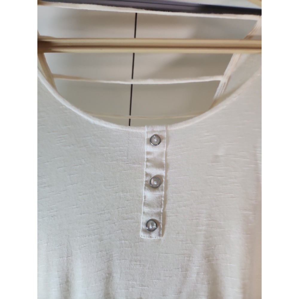 E&M Blouse Women's Small Beige Henley-Long Sleeve Top- Lace Sides- Vintage - Picture 3 of 13